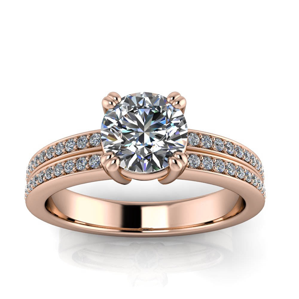 Double Row Diamond and Moissanite Engagement Ring - Brett - Moissanite Rings