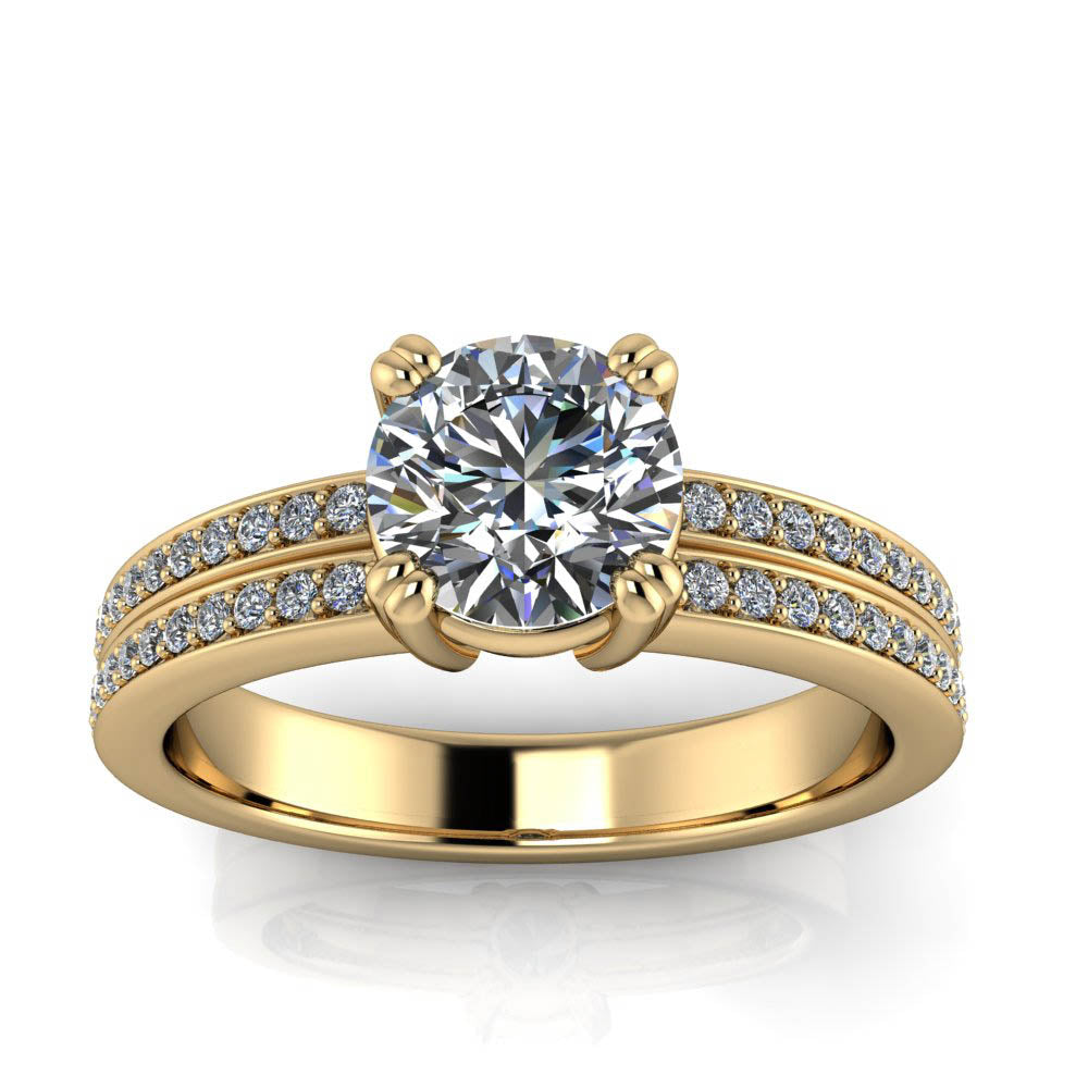 Double Row Diamond and Moissanite Engagement Ring - Brett - Moissanite Rings