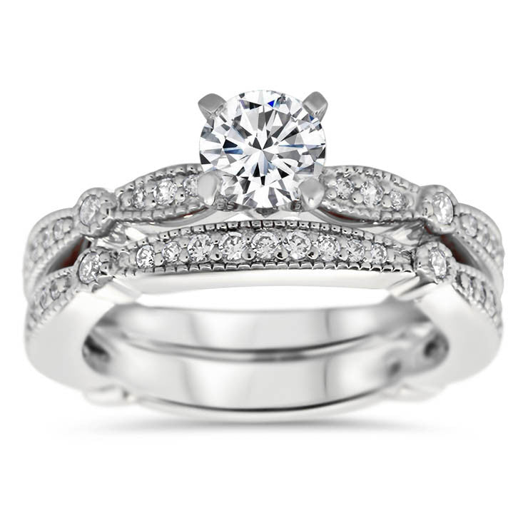 Vintage Inspired Wedding Set - Millie Wedding Set - Moissanite Rings