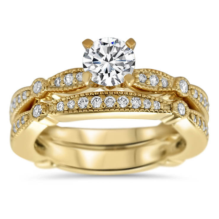 Vintage Inspired Wedding Set - Millie Wedding Set - Moissanite Rings