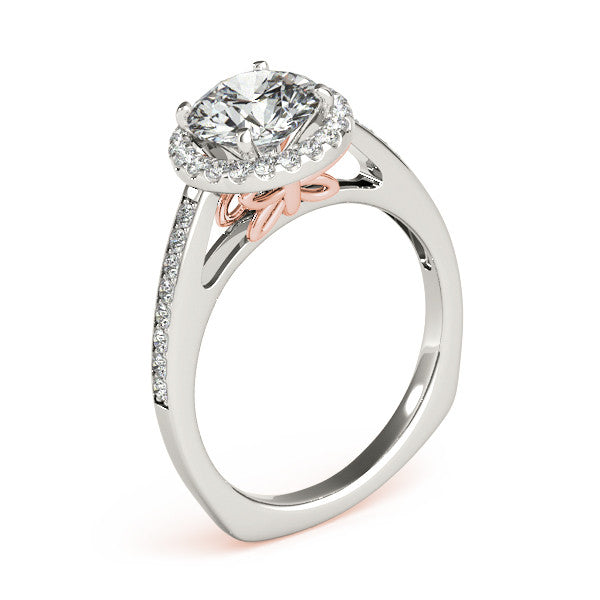 Butterfly Accented Diamond Halo Engagement Ring - Farfalla - Moissanite Rings