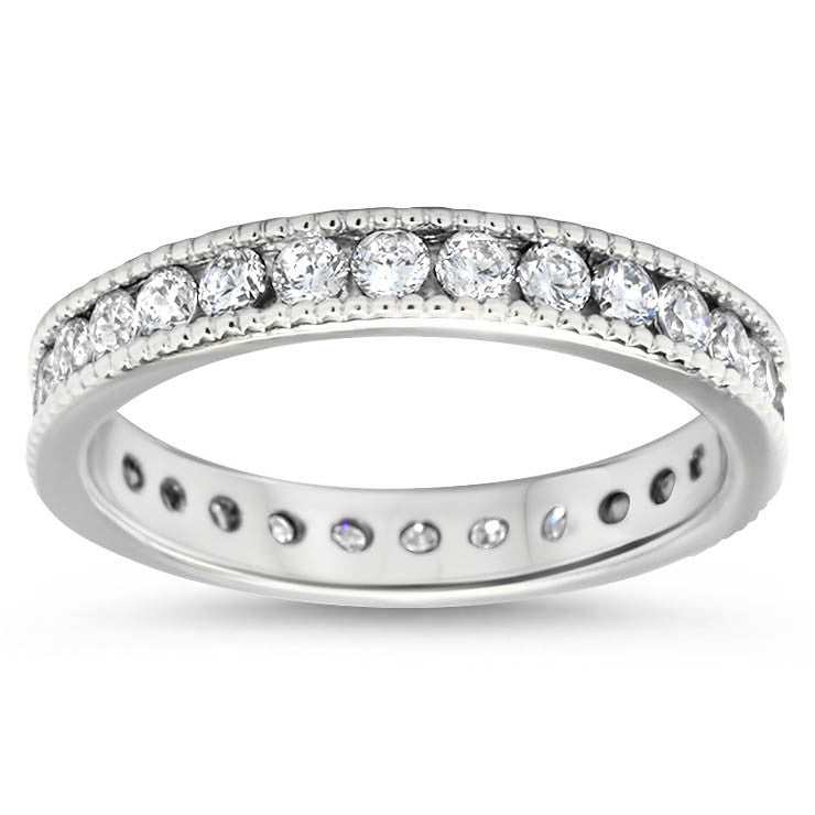 Vintage Style Channel Set Diamond Eternity Band - Spark - Moissanite Rings