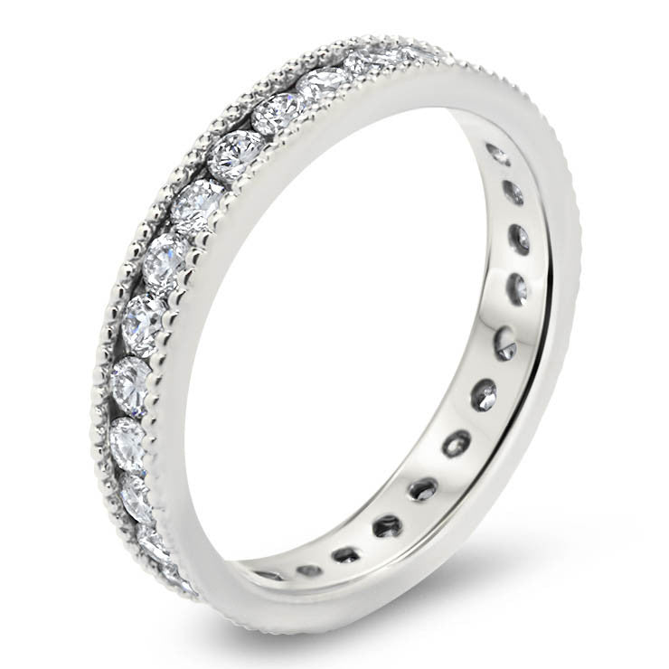 Vintage Style Channel Set Diamond Eternity Band - Spark - Moissanite Rings
