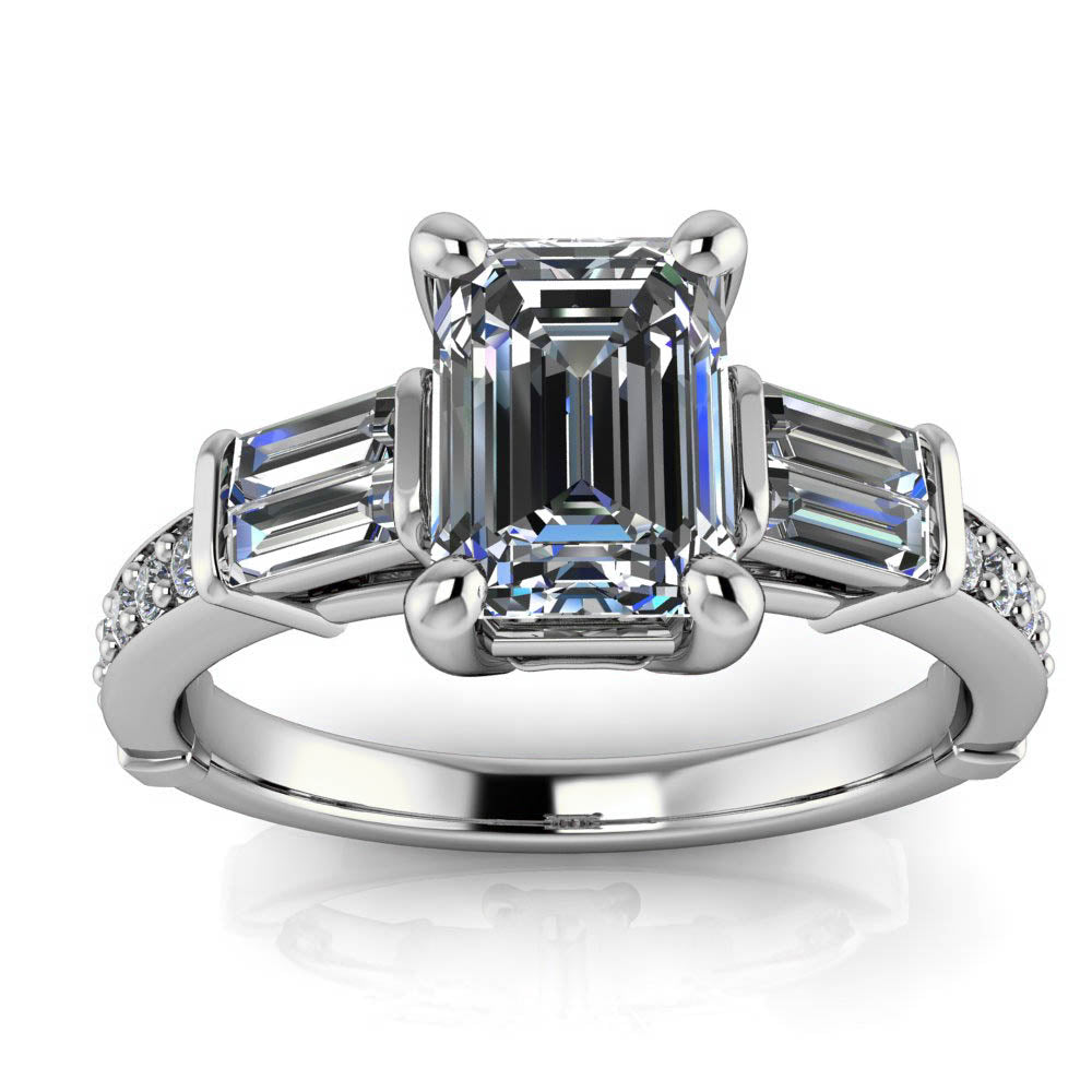 Emerald Cut Moissanite and Diamond Engagement Ring - Becker - Moissanite Rings