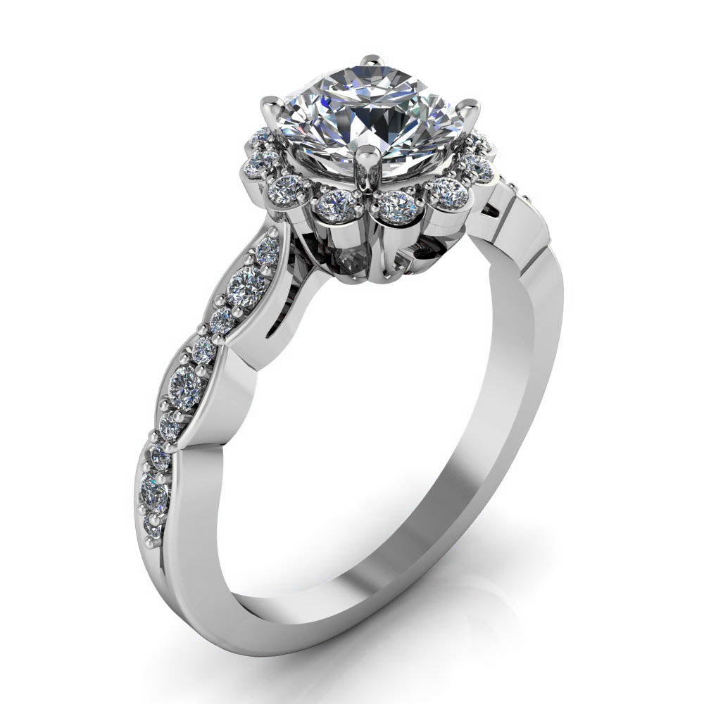 Dainty Floral Style Engagement ring - Fleur - Moissanite Rings