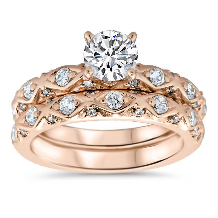 Vintage Inspired Wedding Set - Ziggy Set - Moissanite Rings