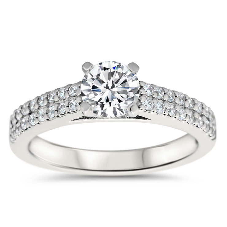 Double Row Diamond Wedding Set Engagemnt Ring and Matching Band - Doll Set - Moissanite Rings