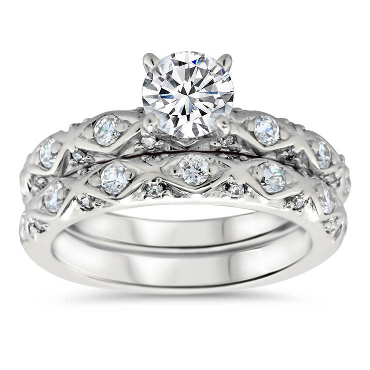 Vintage Inspired Wedding Set - Ziggy Set - Moissanite Rings