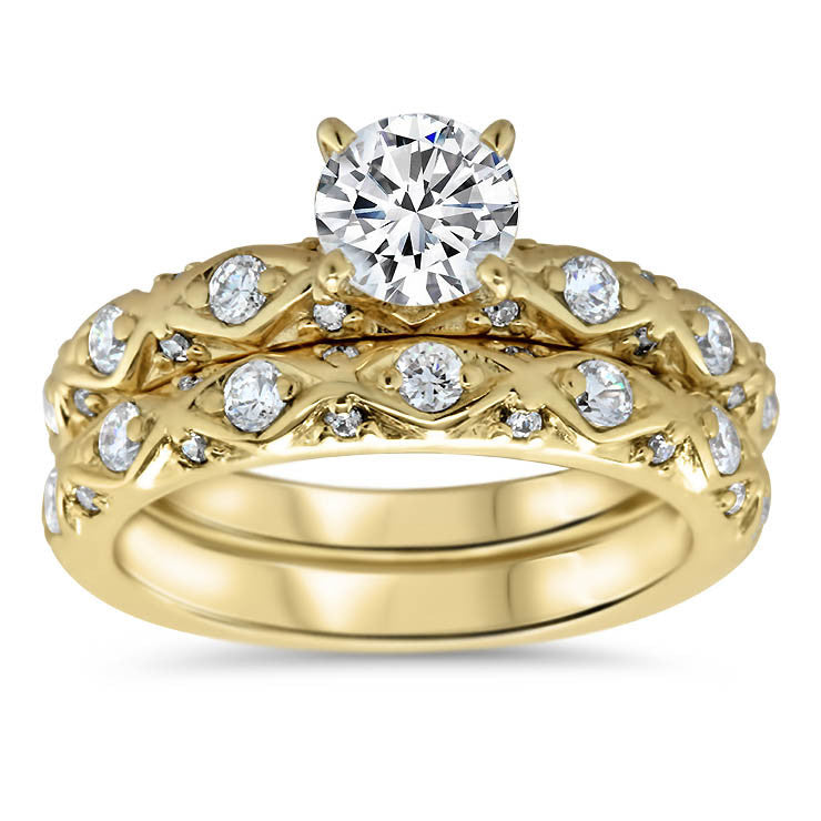 Vintage Inspired Wedding Set - Ziggy Set - Moissanite Rings