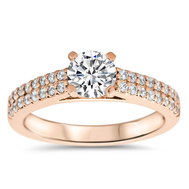 Double Row Diamond Wedding Set Engagemnt Ring and Matching Band - Doll Set - Moissanite Rings