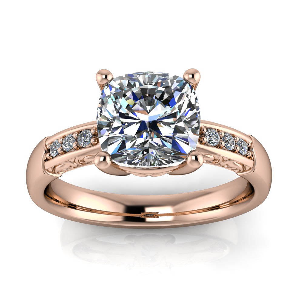 Vintage Inspired Cushion Cut Moissanite Ring - Lena 1.7 ct center - Moissanite Rings