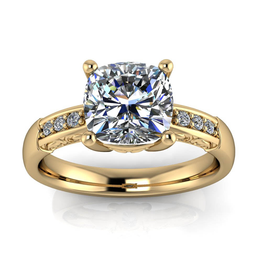 Vintage Inspired Cushion Cut Moissanite Ring - Lena 1.7 ct center - Moissanite Rings