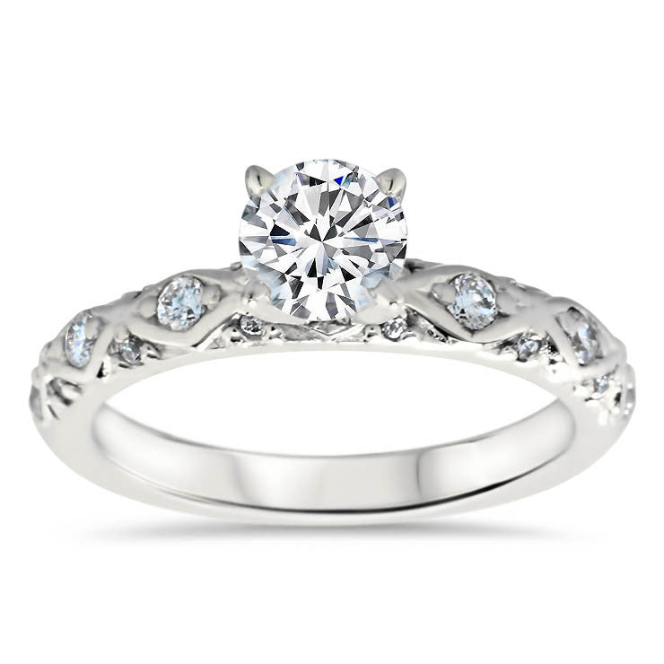 Vintage Inspired Wedding Set - Ziggy Set - Moissanite Rings