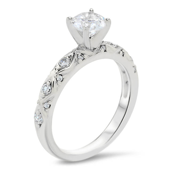 Vintage Inspired Wedding Set - Ziggy Set - Moissanite Rings