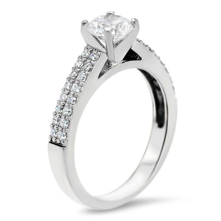 Double Row Diamond Wedding Set Engagemnt Ring and Matching Band - Doll Set - Moissanite Rings