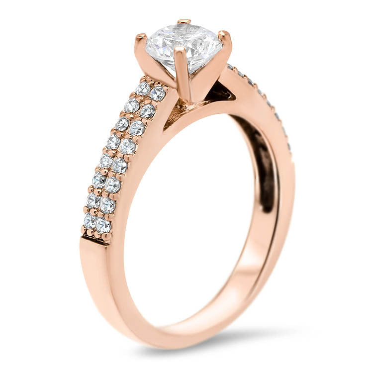 Double Row Diamond Wedding Set Engagemnt Ring and Matching Band - Doll Set - Moissanite Rings