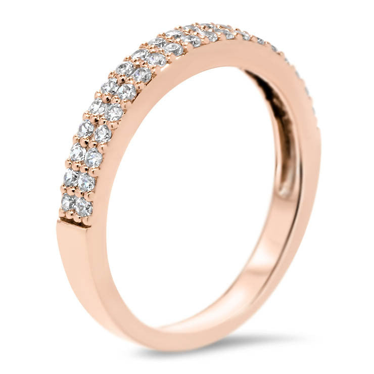 Double Row Diamond Wedding Set Engagemnt Ring and Matching Band - Doll Set - Moissanite Rings