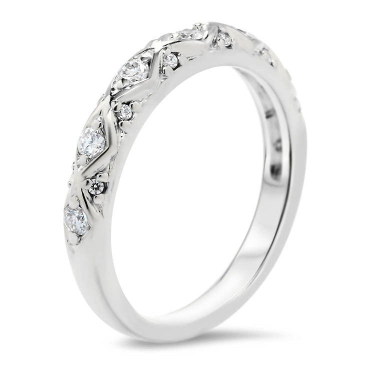 Vintage Inspired Wedding Set - Ziggy Set - Moissanite Rings