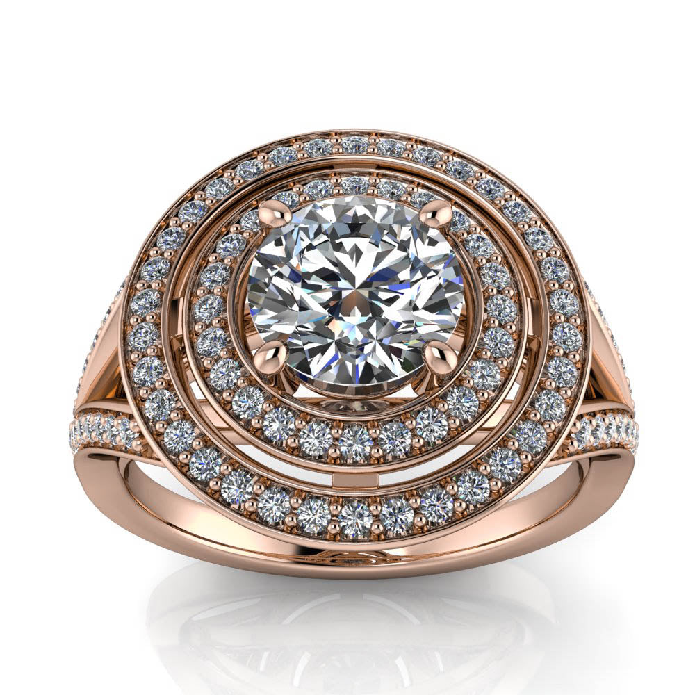 Double Halo Split Shank Engagement Ring - Pandora - Moissanite Rings