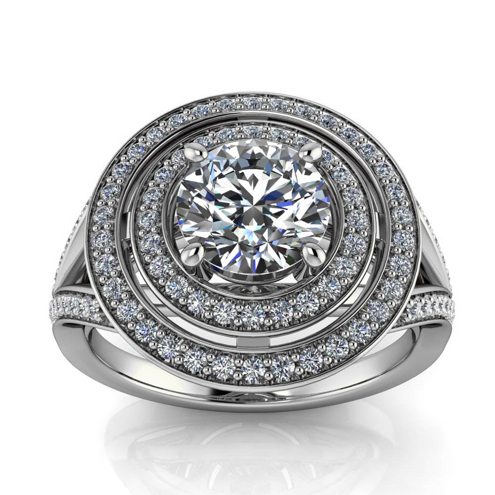 Double Halo Split Shank Engagement Ring - Pandora - Moissanite Rings