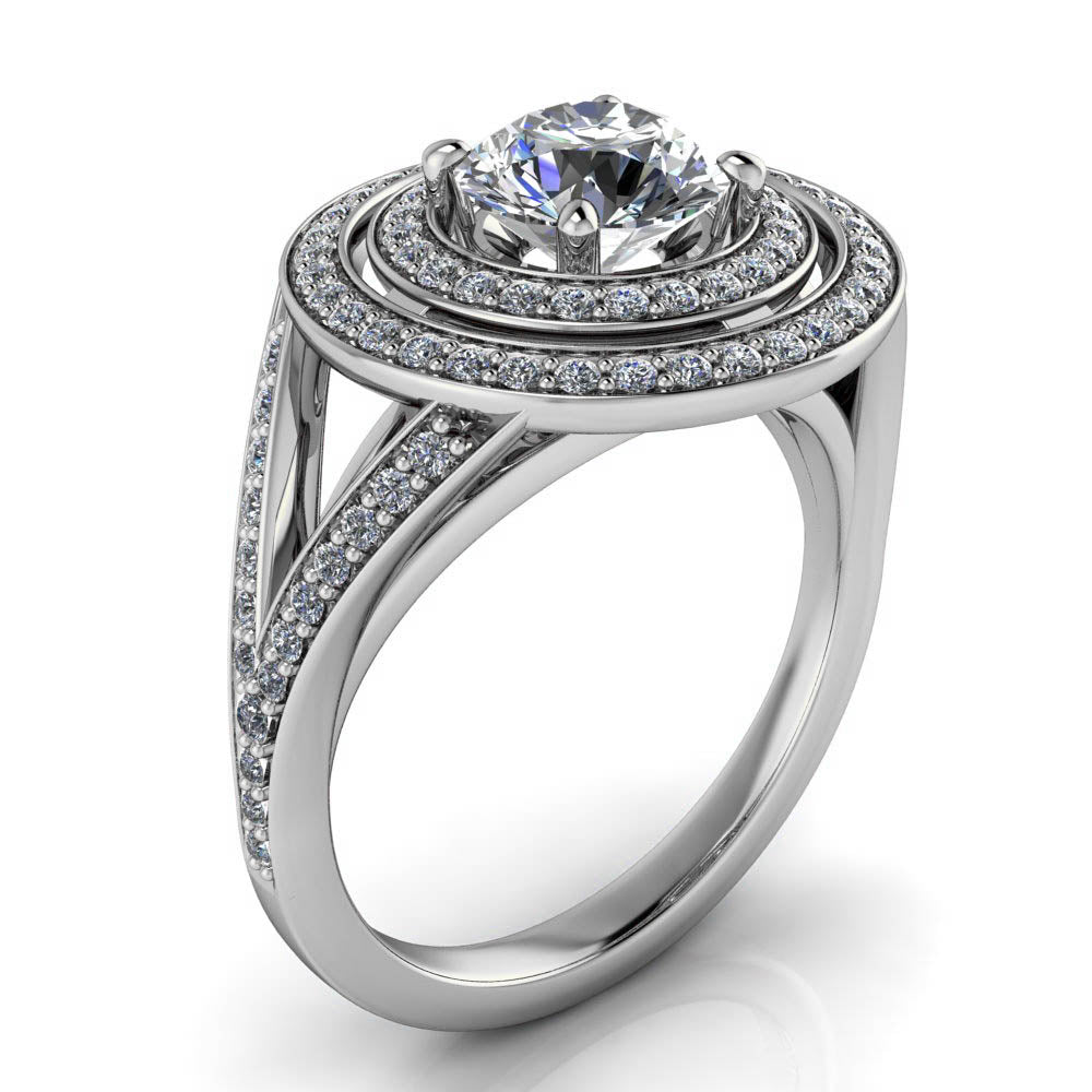 Double Halo Split Shank Engagement Ring - Pandora - Moissanite Rings