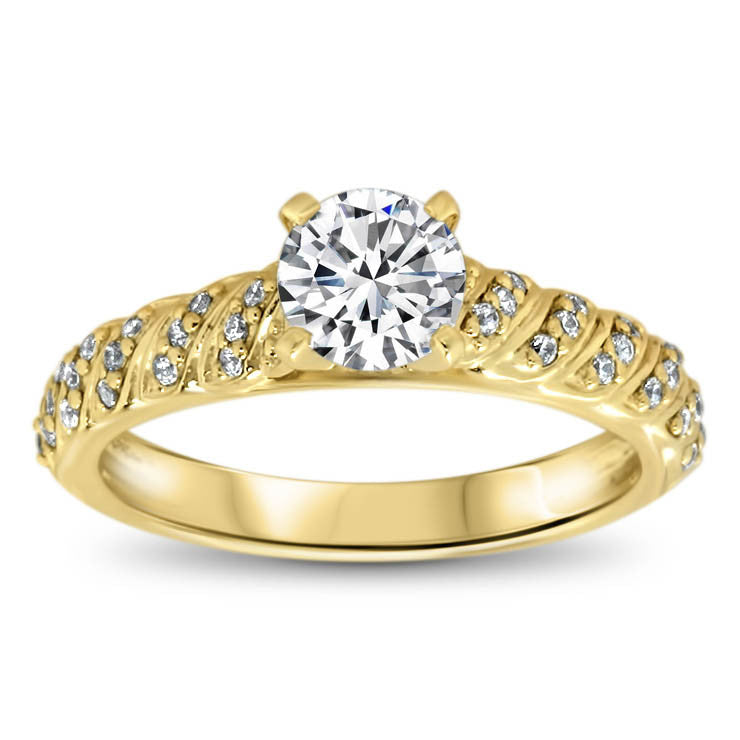 Diamond Accented Engagement Ring - Striped Wedding Set - Moissanite Rings