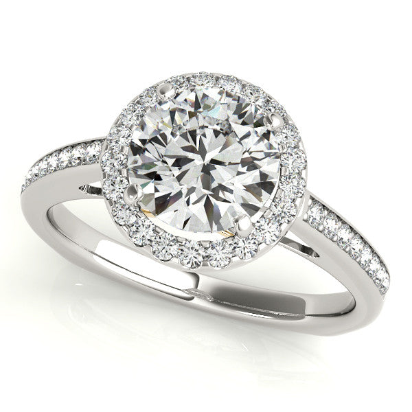 Butterfly Accented Diamond Halo Engagement Ring - Farfalla - Moissanite Rings