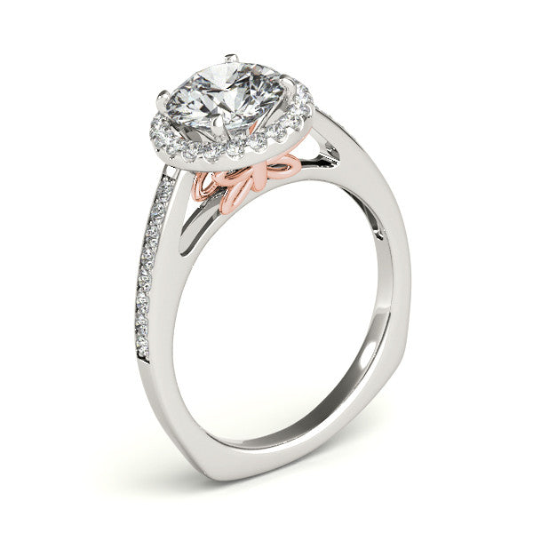 Butterfly Accented Diamond Halo Engagement Ring - Farfalla - Moissanite Rings