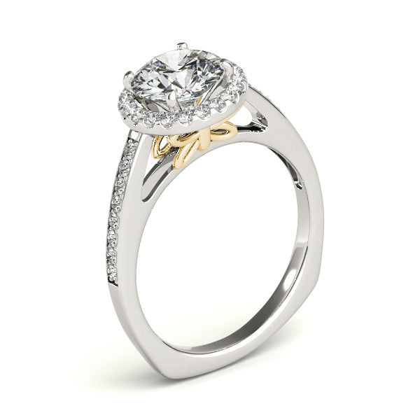 Butterfly Accented Diamond Halo Engagement Ring - Farfalla - Moissanite Rings