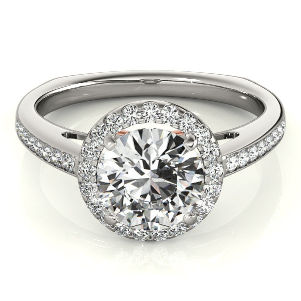 Butterfly Accented Diamond Halo Engagement Ring - Farfalla - Moissanite Rings