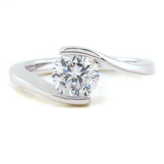 Bypass Solitaire Moissanite Engagement Ring - Solitaire Swirl - Moissanite Rings