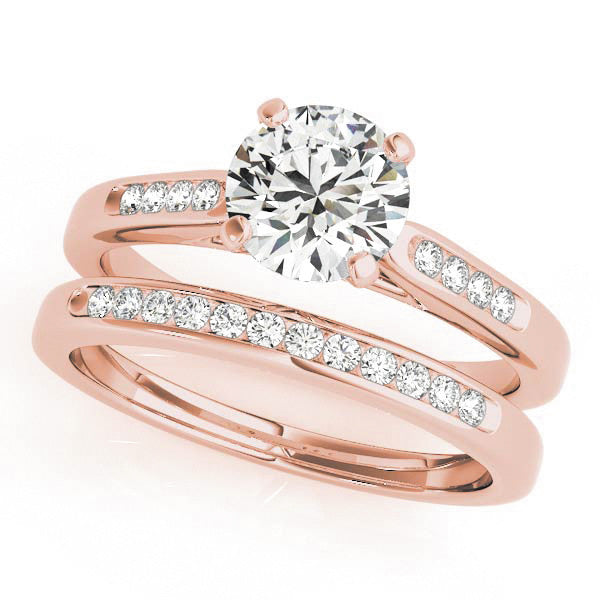 Channel Set Diamond Wedding Set Moissanite Center - Chloe - Moissanite Rings