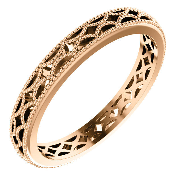 Milgrain Crescent Design Wedding Band - Moissanite Rings
