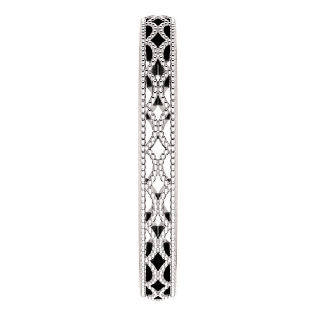 Milgrain Crescent Design Wedding Band - Moissanite Rings