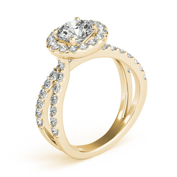 Diamond Split Shank Halo Engagement Ring - Gabrielle - Moissanite Rings