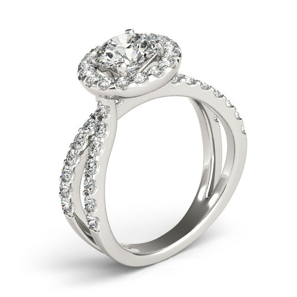 Diamond Split Shank Halo Engagement Ring - Gabrielle - Moissanite Rings