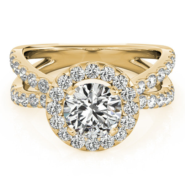 Diamond Split Shank Halo Engagement Ring - Gabrielle - Moissanite Rings