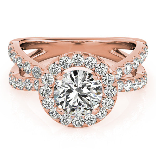 Diamond Split Shank Halo Engagement Ring - Gabrielle - Moissanite Rings