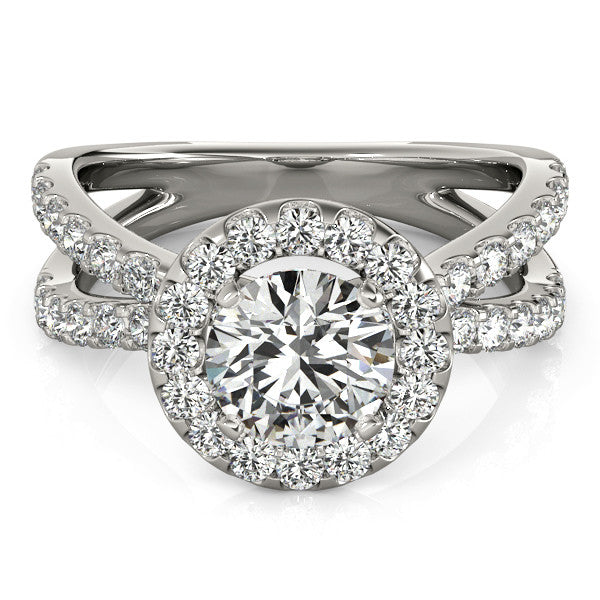 Diamond Split Shank Halo Engagement Ring - Gabrielle - Moissanite Rings