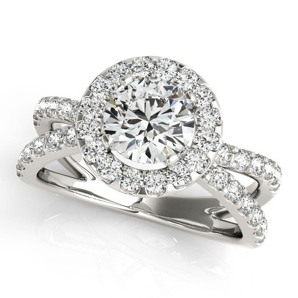 Diamond Split Shank Halo Engagement Ring - Gabrielle - Moissanite Rings