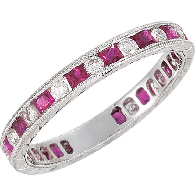 Diamond and Ruby Gemstone Eternity Band - Alice - Moissanite Rings