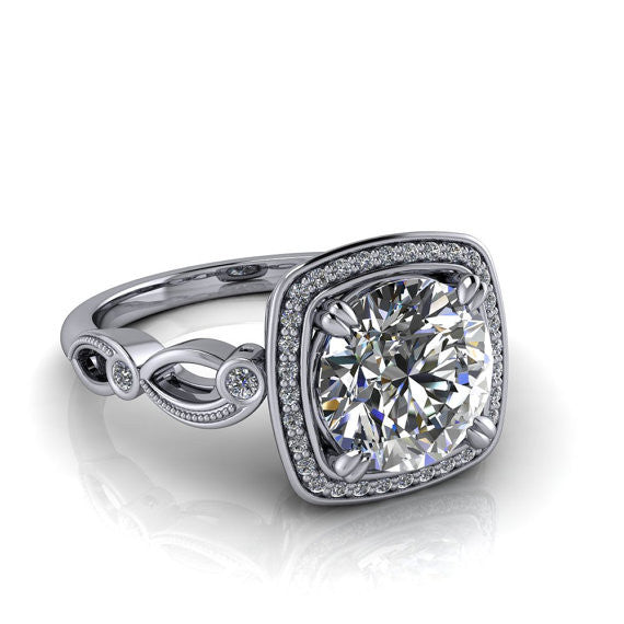 Square Halo 8 mm Moissanite Engagement Ring - Legendary - Moissanite Rings