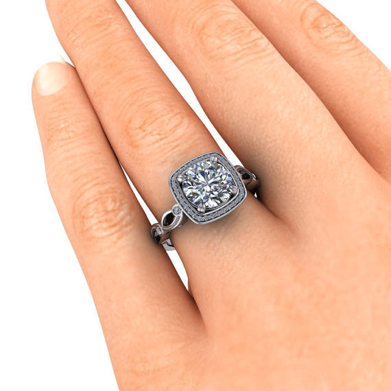 Square Halo 8 mm Moissanite Engagement Ring - Legendary - Moissanite Rings