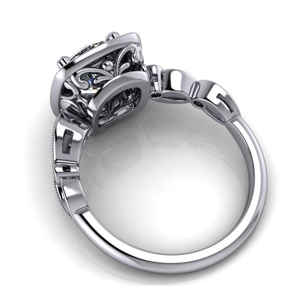 Square Halo 8 mm Moissanite Engagement Ring - Legendary - Moissanite Rings