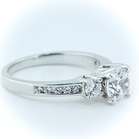 Three Stone Engagement Ring Channel Set Accents - Camille - Moissanite Rings