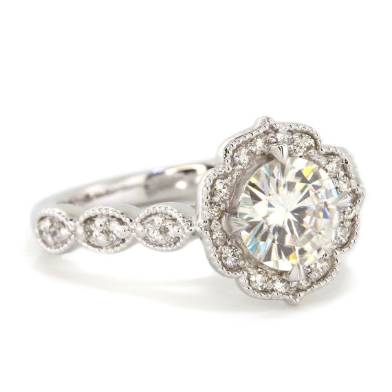 Vintage Style Moissanite Engagement Ring - Maria - Moissanite Rings