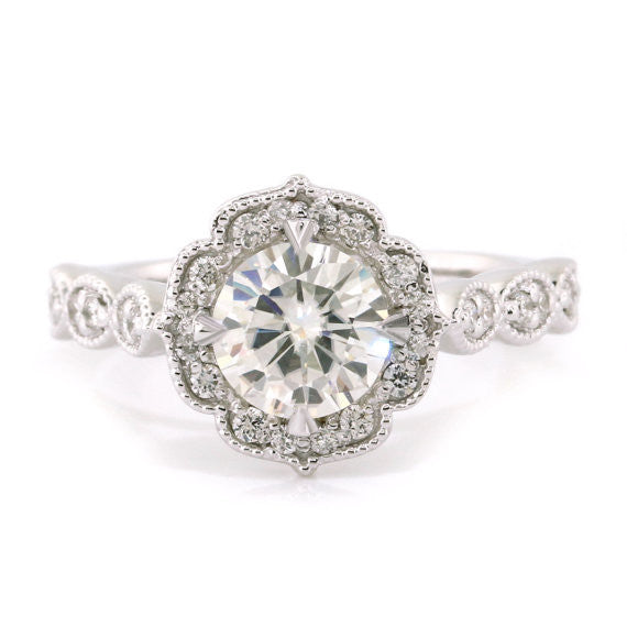 Yellow Gold Vintage Style Moissanite Engagement Ring - Maria - Moissanite Rings
