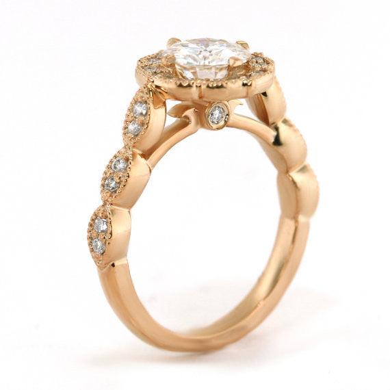 Rose Gold  Vintage Style Moissanite Engagement Ring - Maria - Moissanite Rings
