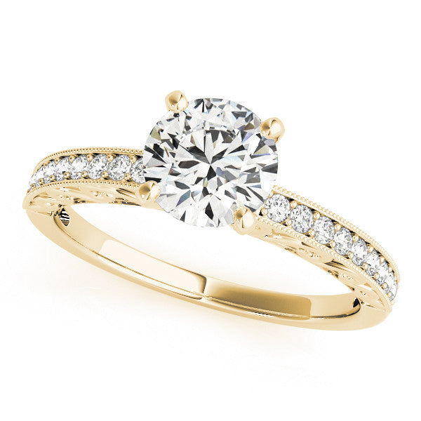 Carved Diamond Engagement Ring Setting Moissanite Center - Poca - Moissanite Rings