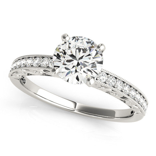 Carved Diamond Engagement Ring Setting Moissanite Center - Poca - Moissanite Rings